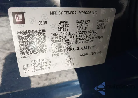 2020 Chevrolet Tahoe 4Wd Lt from USA, damaged, VIN 1GNSKBKC3LR136703